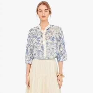 Tory Burch Tessa Printed Silk Top Safari Toile Ivory Far and Away 0
